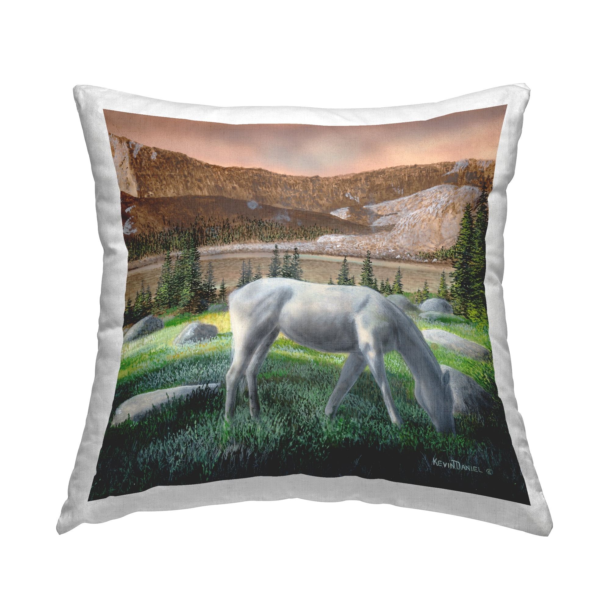 Stupell Industries Grazing Horses in Countryside Decorative Printed Throw Pillow Design by Kevin Daniel.