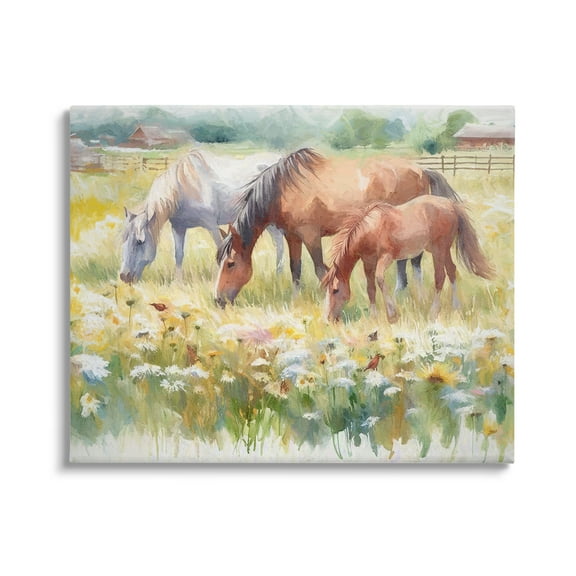 Stupell Industries Grazing Horses in Meadow Animals & Insects Painting Gallery Wrapped Canvas Art Print Wall Art, 20 x 16