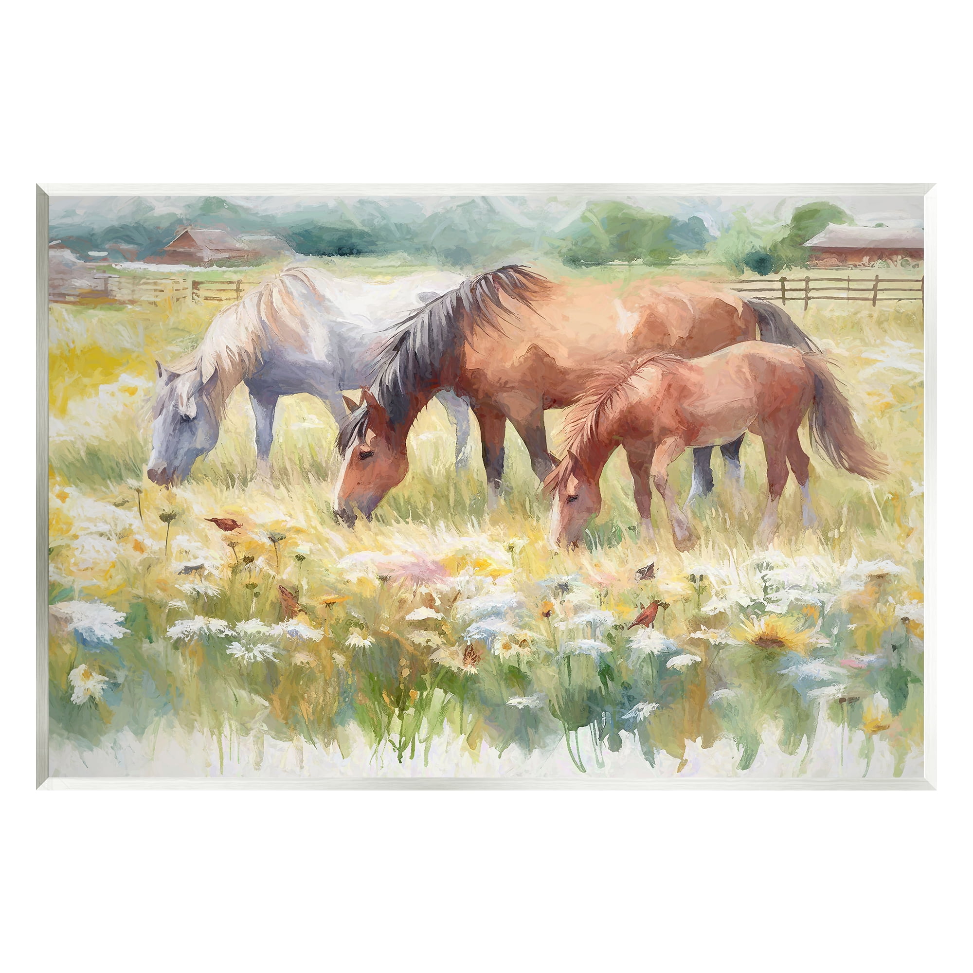 Stupell Industries Grazing Horses in Meadow Animals & Insects Painting Unframed Art Print Wall Art, 15 x 10