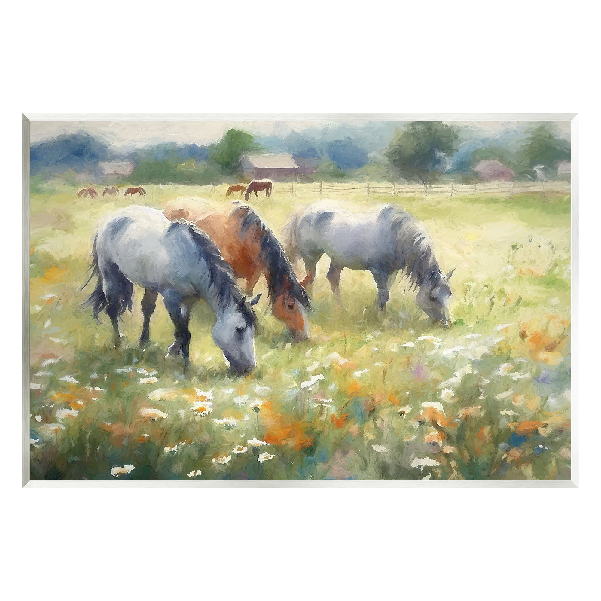 Stupell Industries Grazing Horses in Pasture Animals & Insects Painting Unframed Art Print Wall Art, 15 x 10