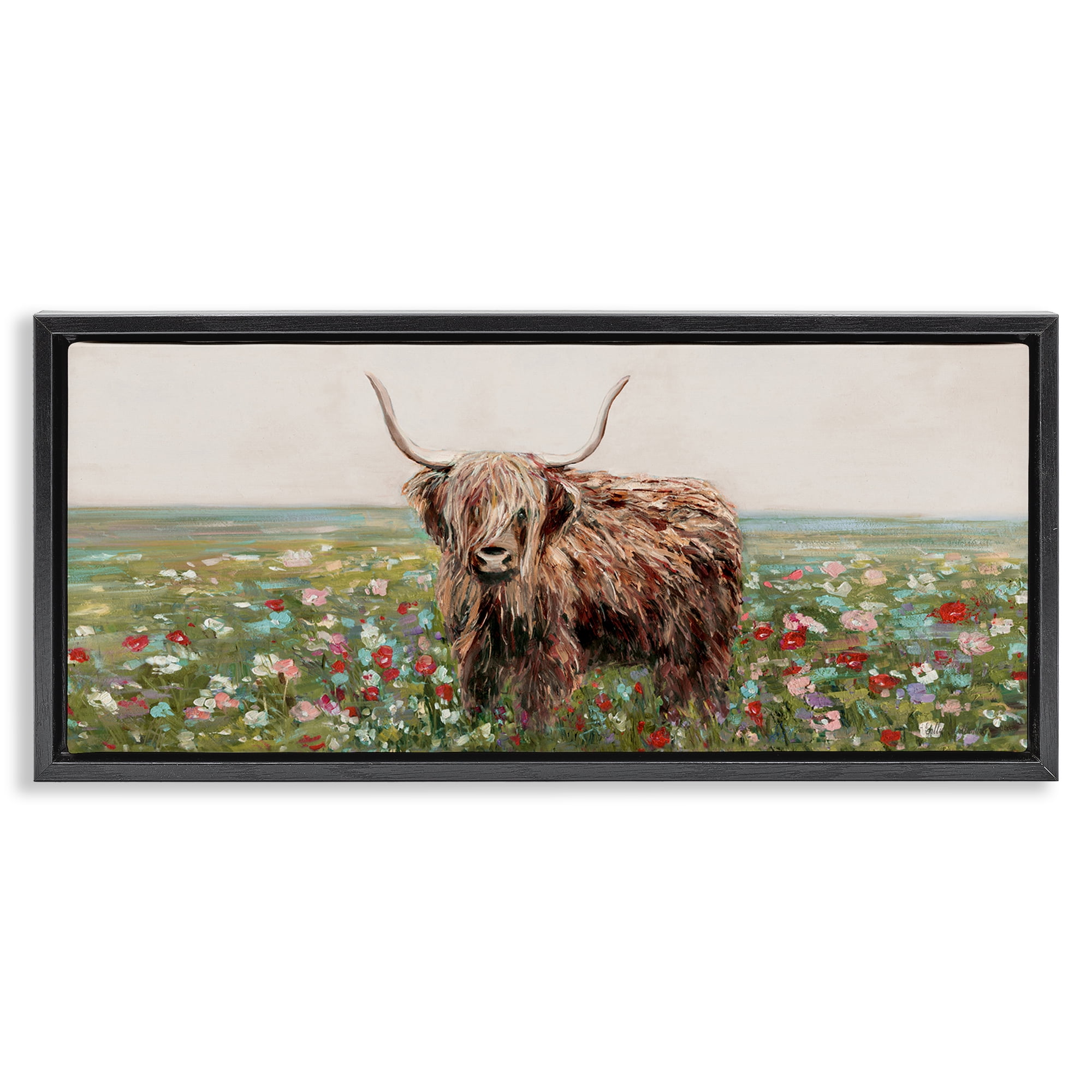 Stupell Industries Grazing In Poppy Field Black Framed Floater Canvas Wall Art, design by Sally Swatland