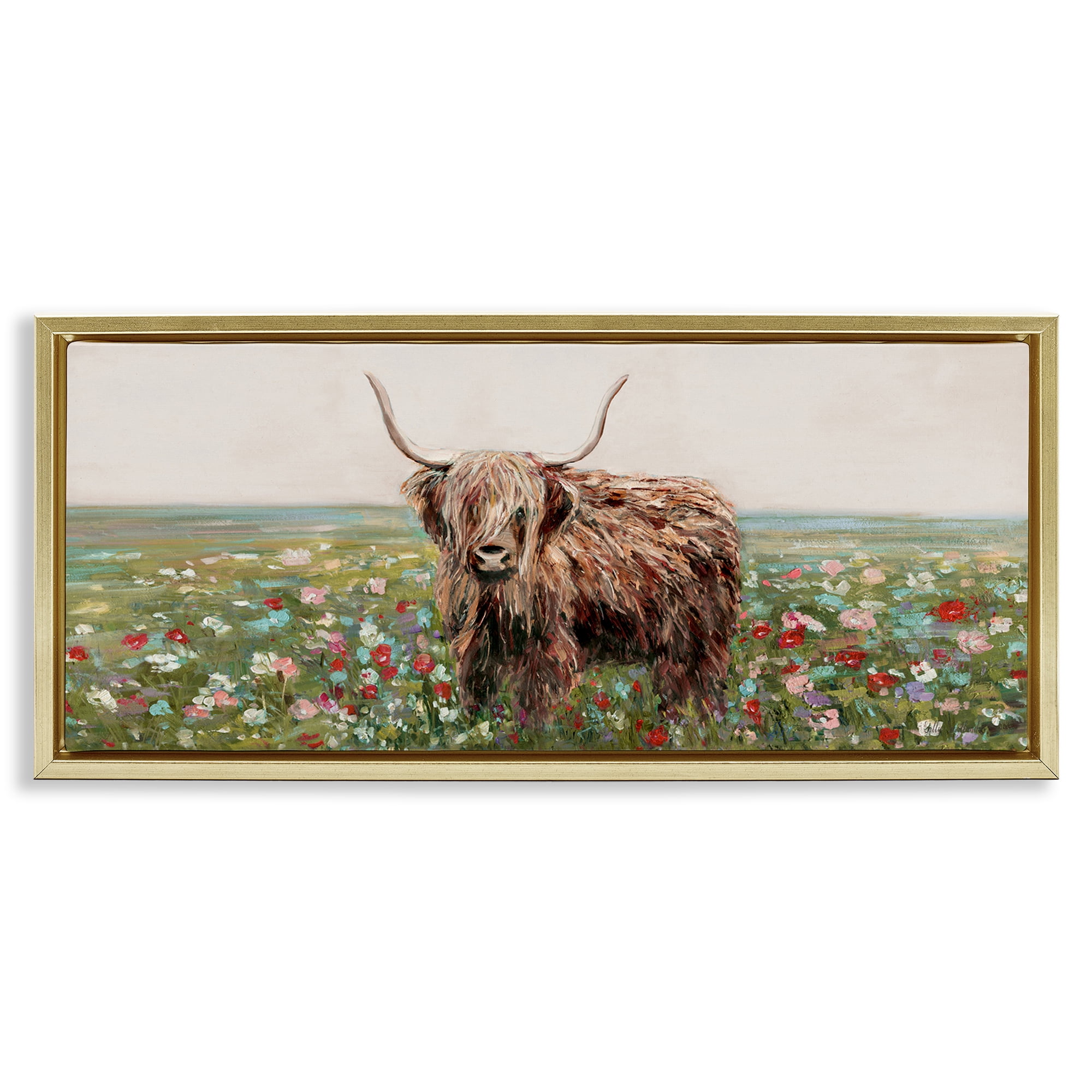 Stupell Industries Grazing In Poppy Field Gold Framed Floater Canvas Wall Art, design by Sally Swatland