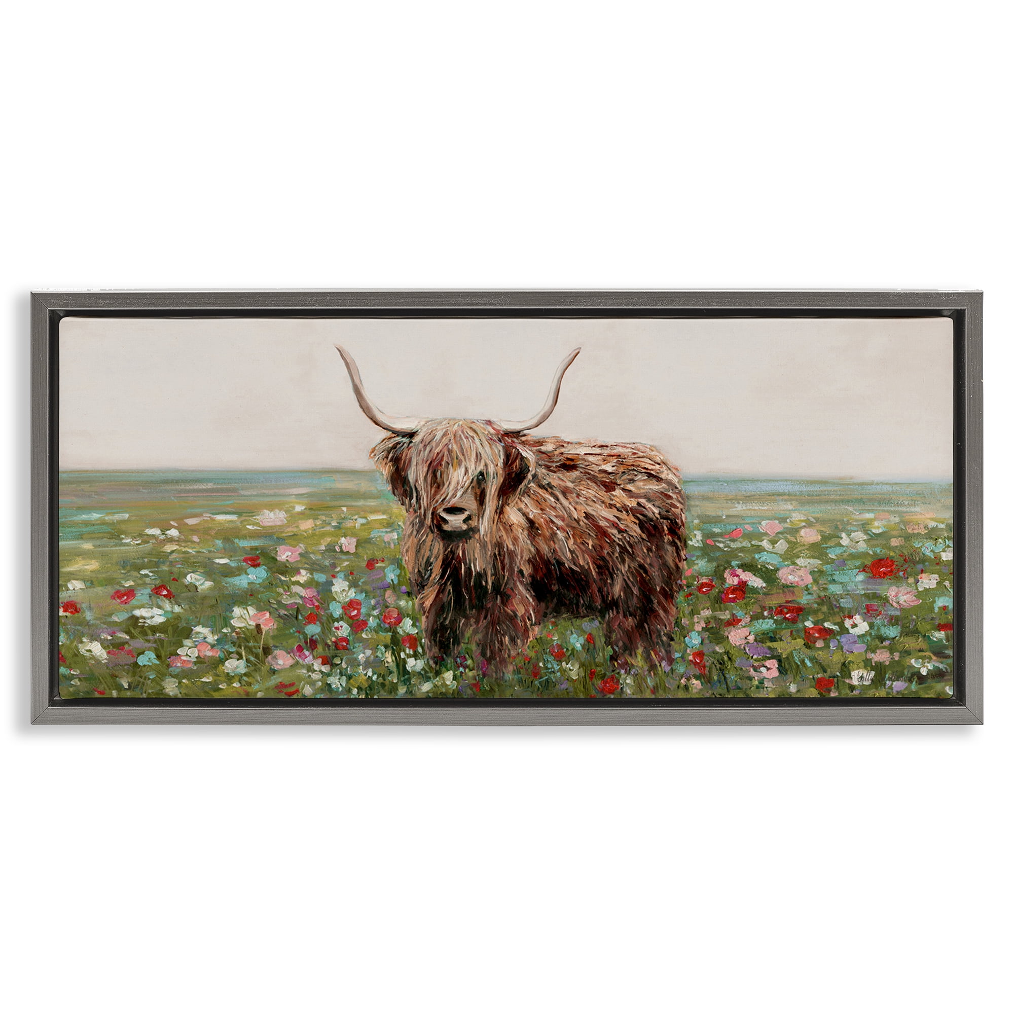 Stupell Industries Grazing In Poppy Field Gray Framed Floater Canvas Wall Art, design by Sally Swatland