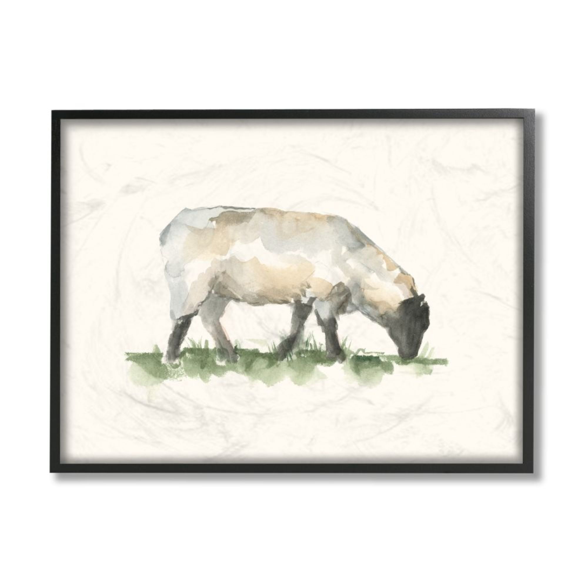 Stupell Industries Grazing Sheep Grass Field Farm Animal Painting Design by Ethan Harper, 11" x 14", Black Framed