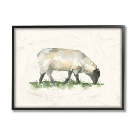Stupell Industries Grazing Sheep Grass Field Farm Animal Painting Design by Ethan Harper, 16" x 20", Black Framed