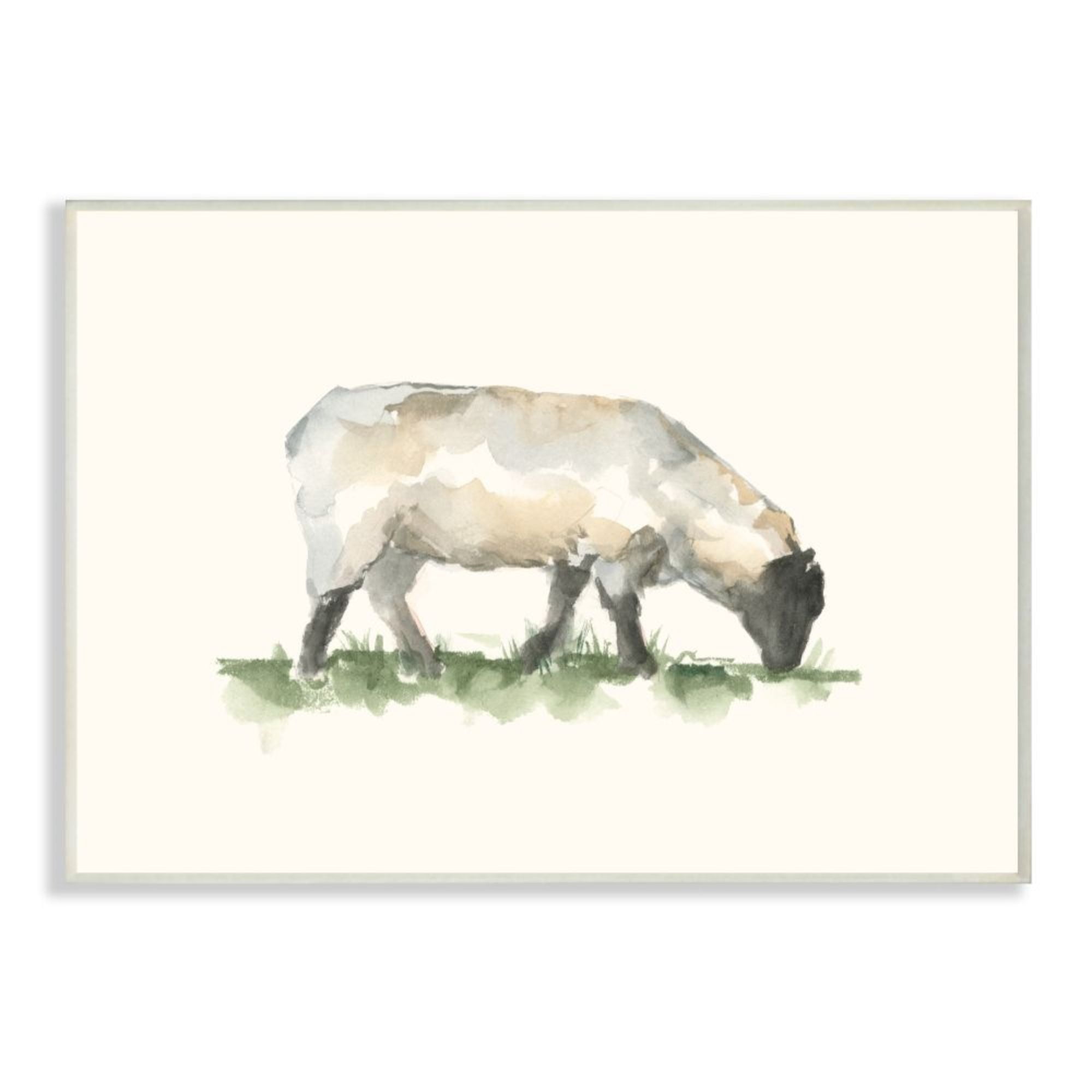 Rustic Beige and Green Sheep Farm Animal Wood Wall Art