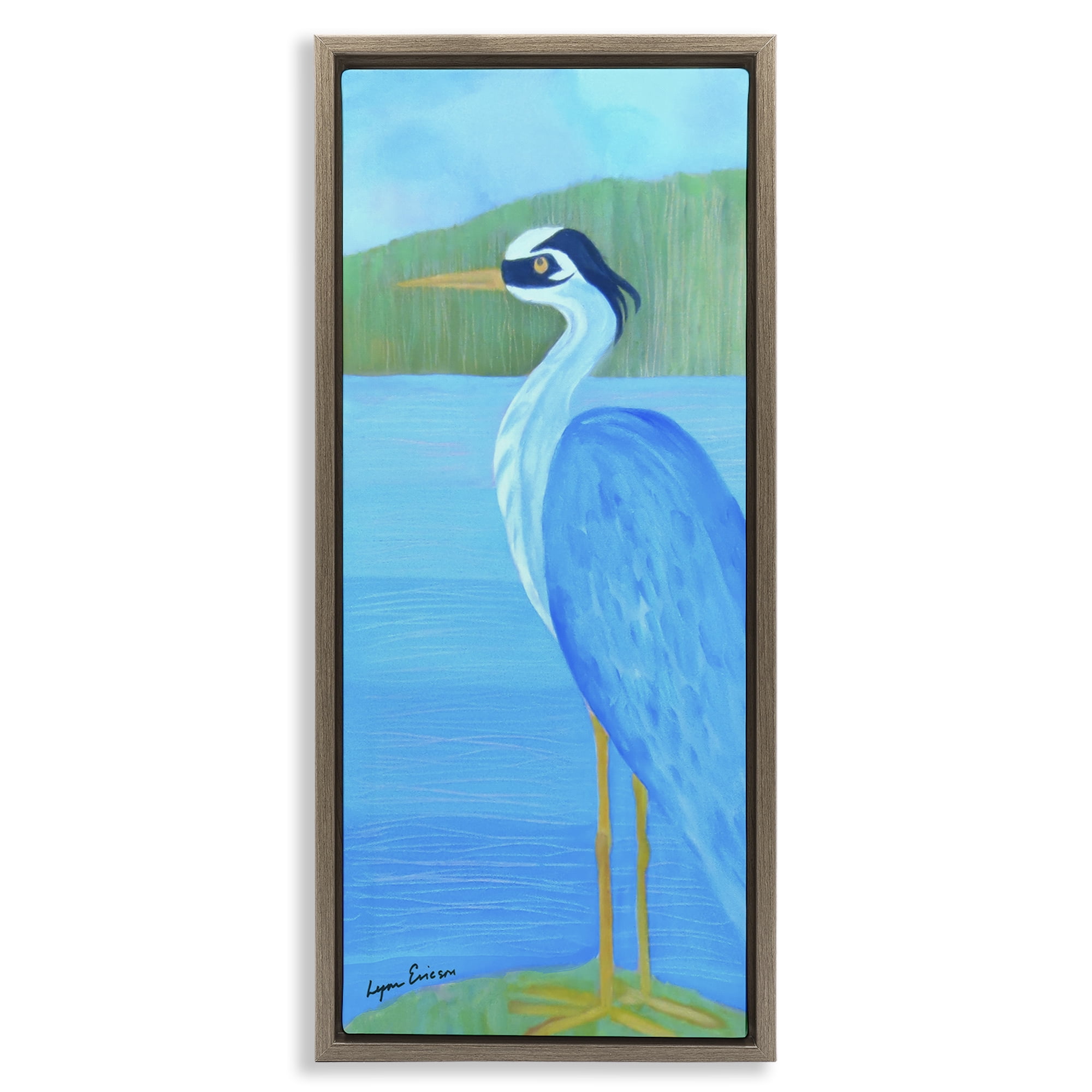 Stupell Industries Great Blue Heron Brown Framed Floater Canvas Wall Art, design by Lynn Ericson Fine Art
