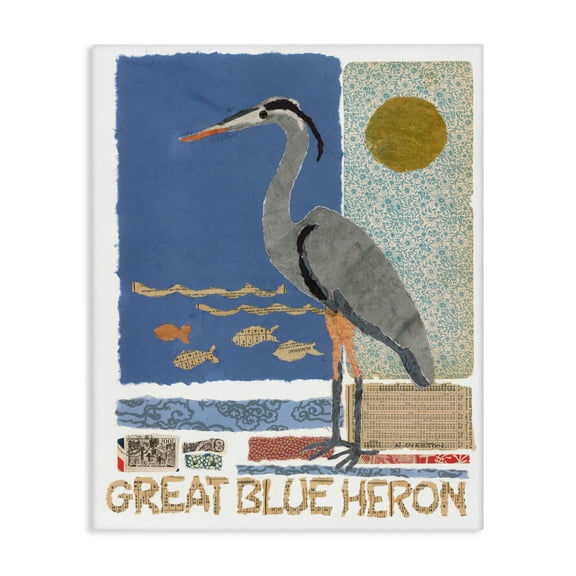 Stupell Industries Great Blue Heron Collage Canvas Wall Art design by Nancy Overton, 30 x 24
