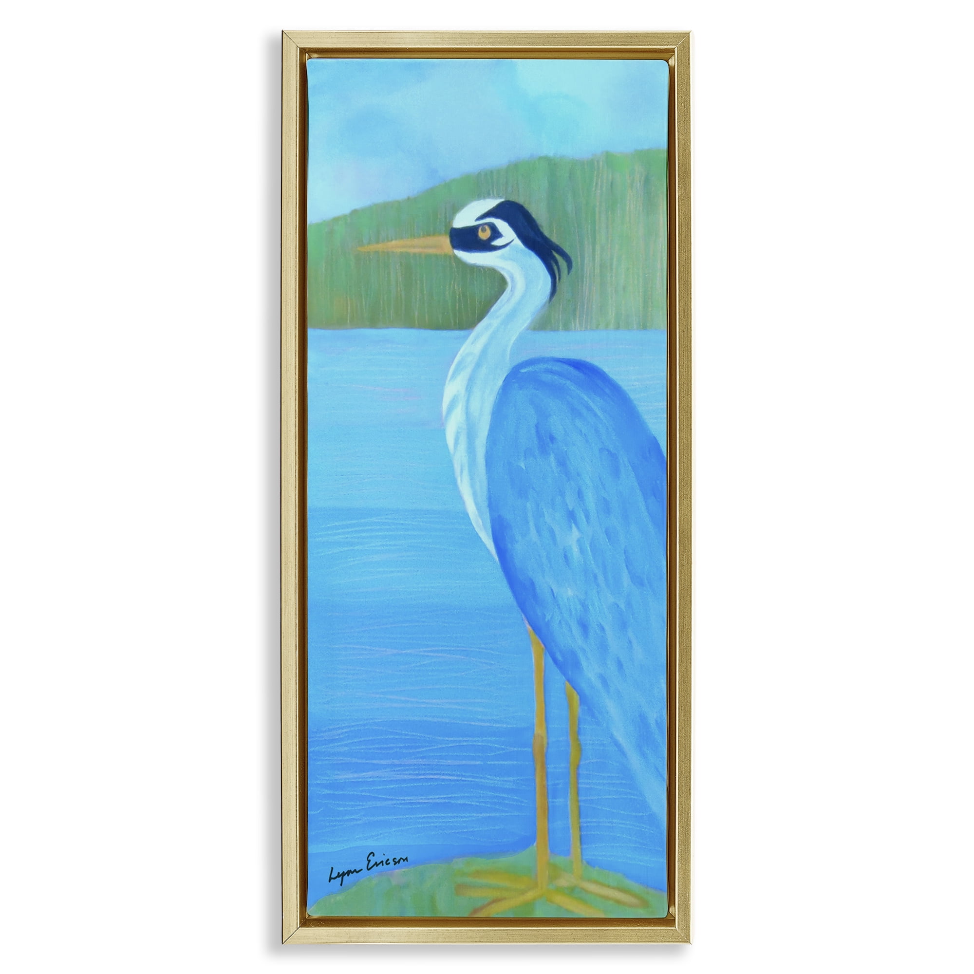 Stupell Industries Great Blue Heron Gold Framed Floater Canvas Wall Art, design by Lynn Ericson Fine Art