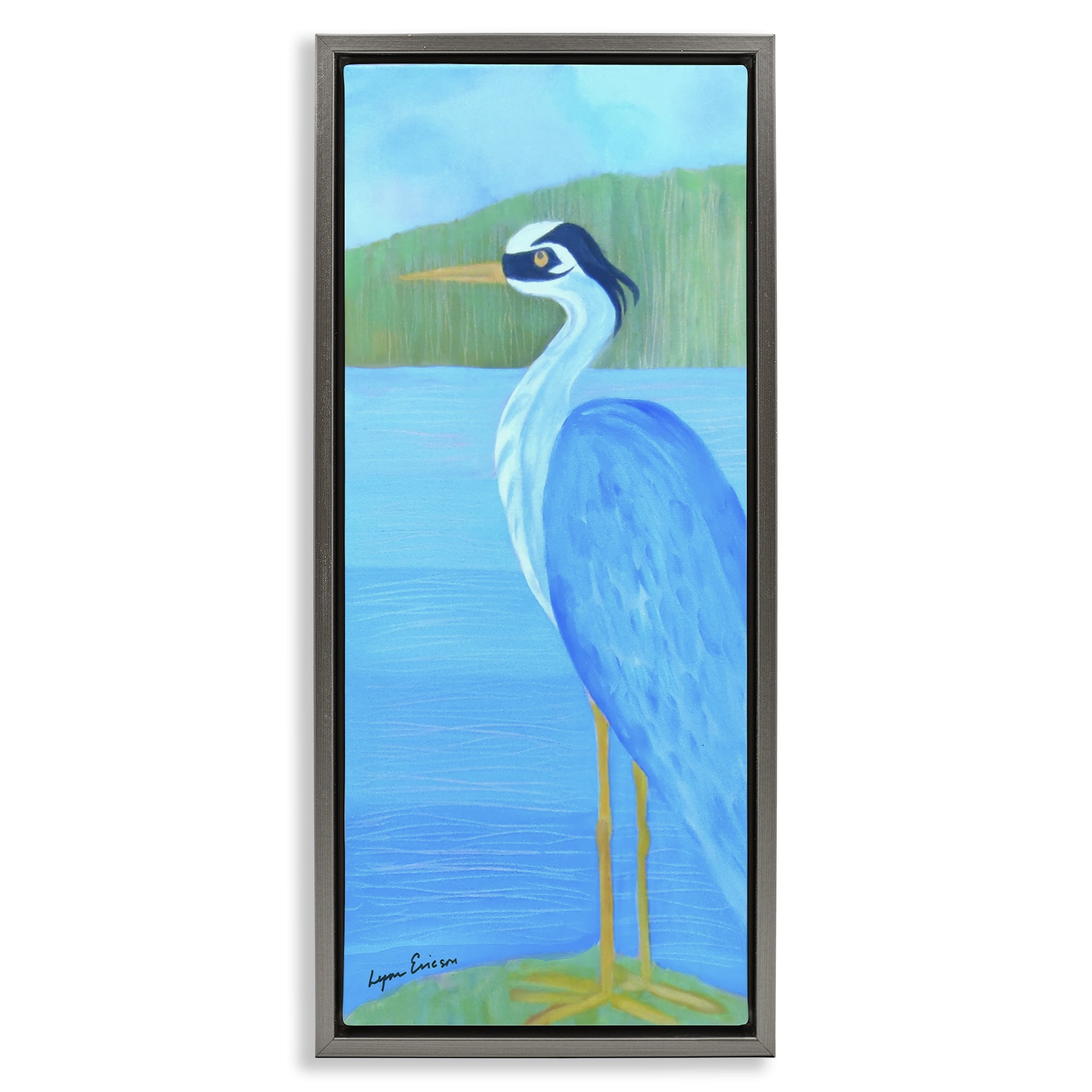 Stupell Industries Great Blue Heron Gray Framed Floater Canvas Wall Art, design by Lynn Ericson Fine Art