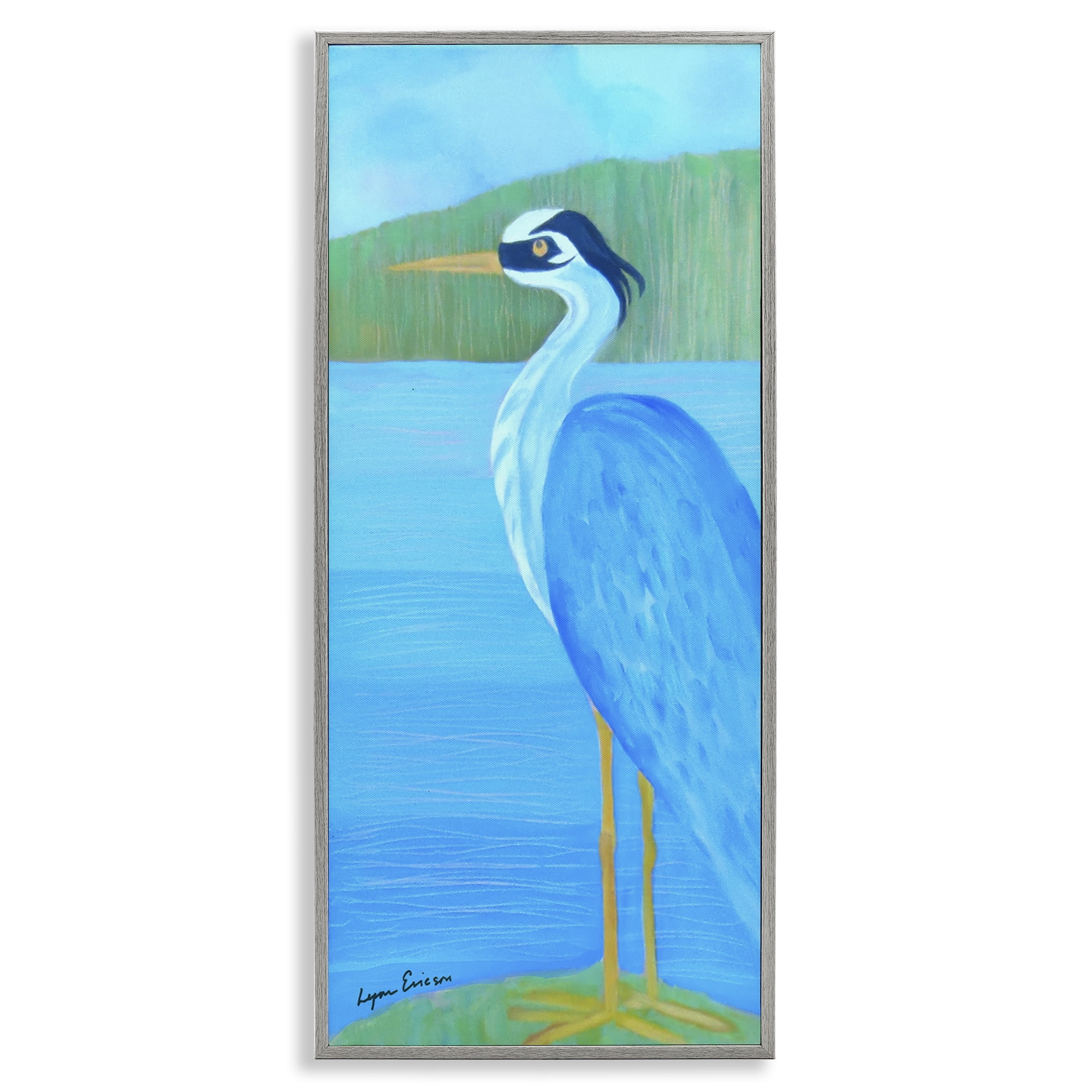 Stupell Industries Great Blue Heron Gray Framed Giclee Art, design by Lynn Ericson Fine Art