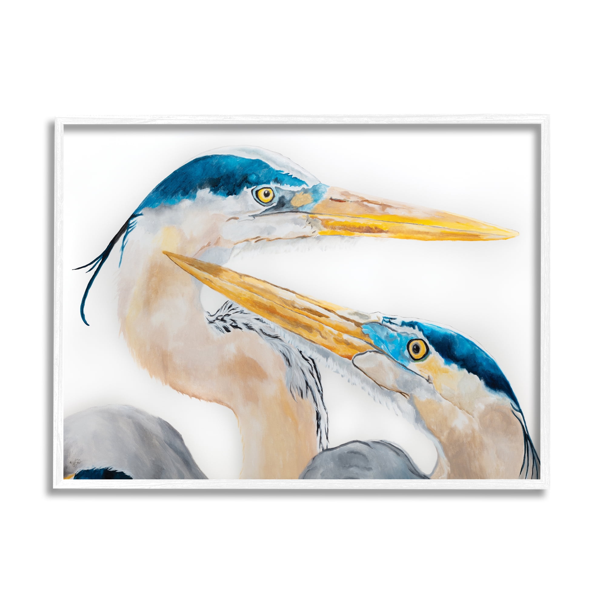 White Framed Blue Heron Pairing Bird Portrait Wall Art, 11 x 14