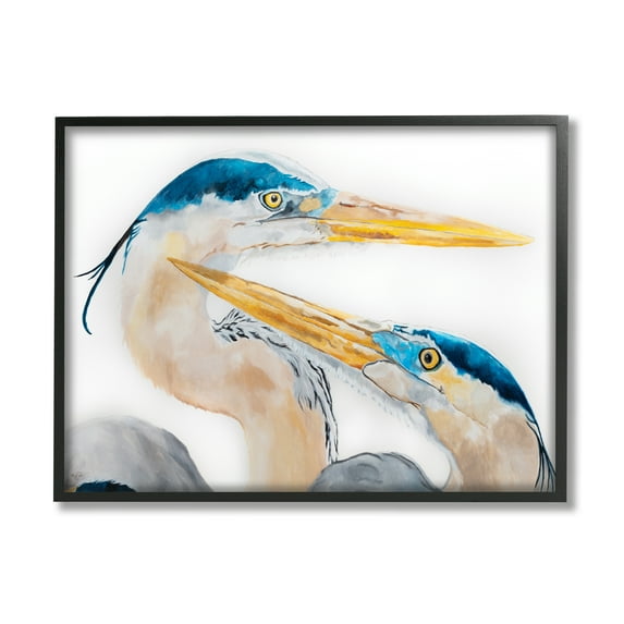Stupell Industries Great Blue Heron Pairing Bird Waterfowl Pair Portrait Graphic Art Black Framed Art Print Wall Art, 24x30, by Diane Fifer