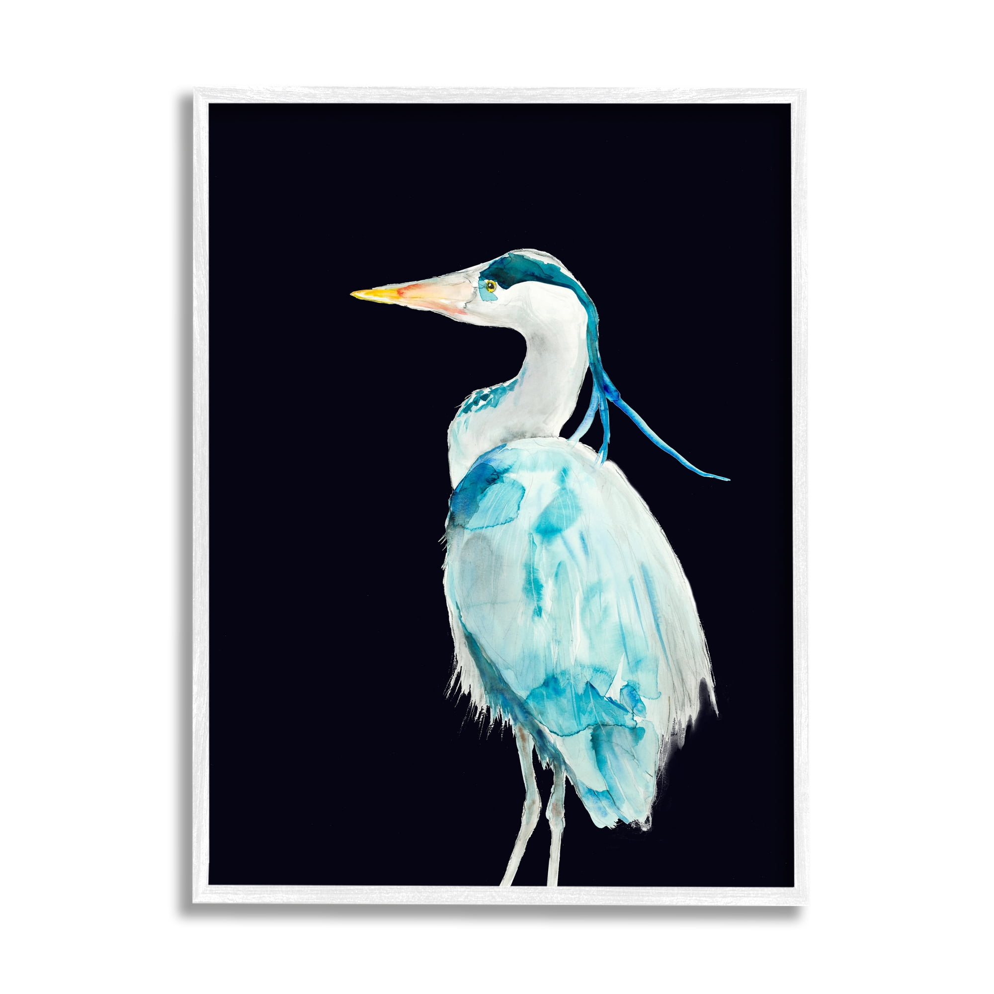 Great Blue Heron Bird Print on Canvas with White Frame