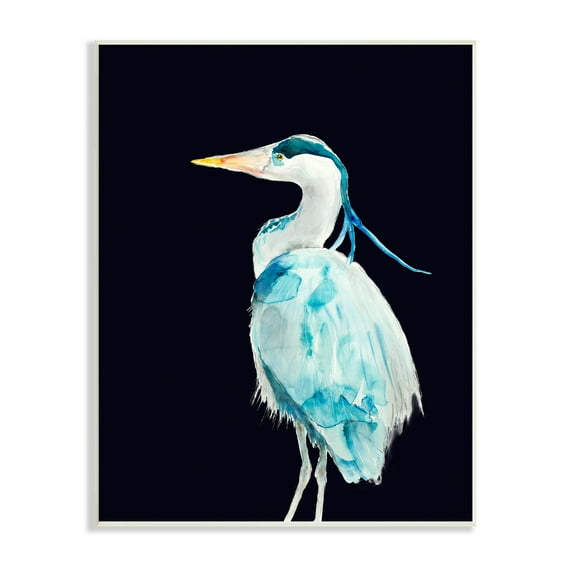 Stupell Industries Great Blue Heron Strong Tall Bird over Black Modern Painting Unframed Art Print Wall Art, 13 x 19, Design by Patti Mann