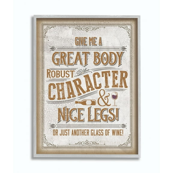 Stupell Industries Great Body Wine Sign Funny Word Design Framed Wall Art by Retrorocket Studio