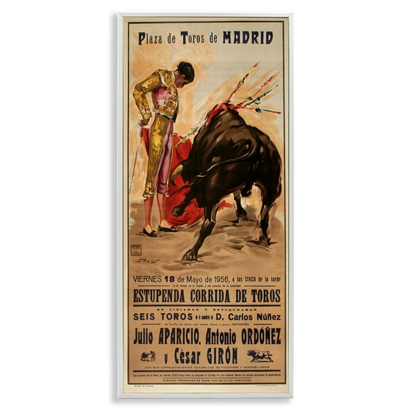 Stupell Industries Great Bullfight Antique Advertisement Advertisements Painting White Framed Art Print Wall Art, 13 x 30