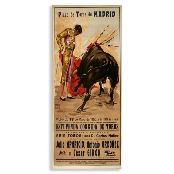 Stupell Industries Great Bullfight Antique Advertisement Advertisements Painting Wrapped Canvas Canvas Art Print Wall Art, 17 x 40