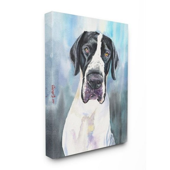 Stupell Industries Great Dane Dog Pet Animal Blue Watercolor Painting Canvas Wall Art by George Dyachenko