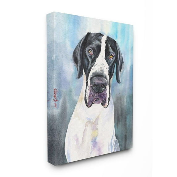 Stupell Industries Great Dane Dog Pet Animal Blue Watercolor Painting Canvas Wall Art by George Dyachenko