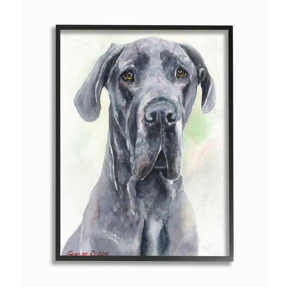 Stupell Industries Great Dane Dog Pet Animal Watercolor Painting Framed Giclee Texturized Art by George Dyachenko