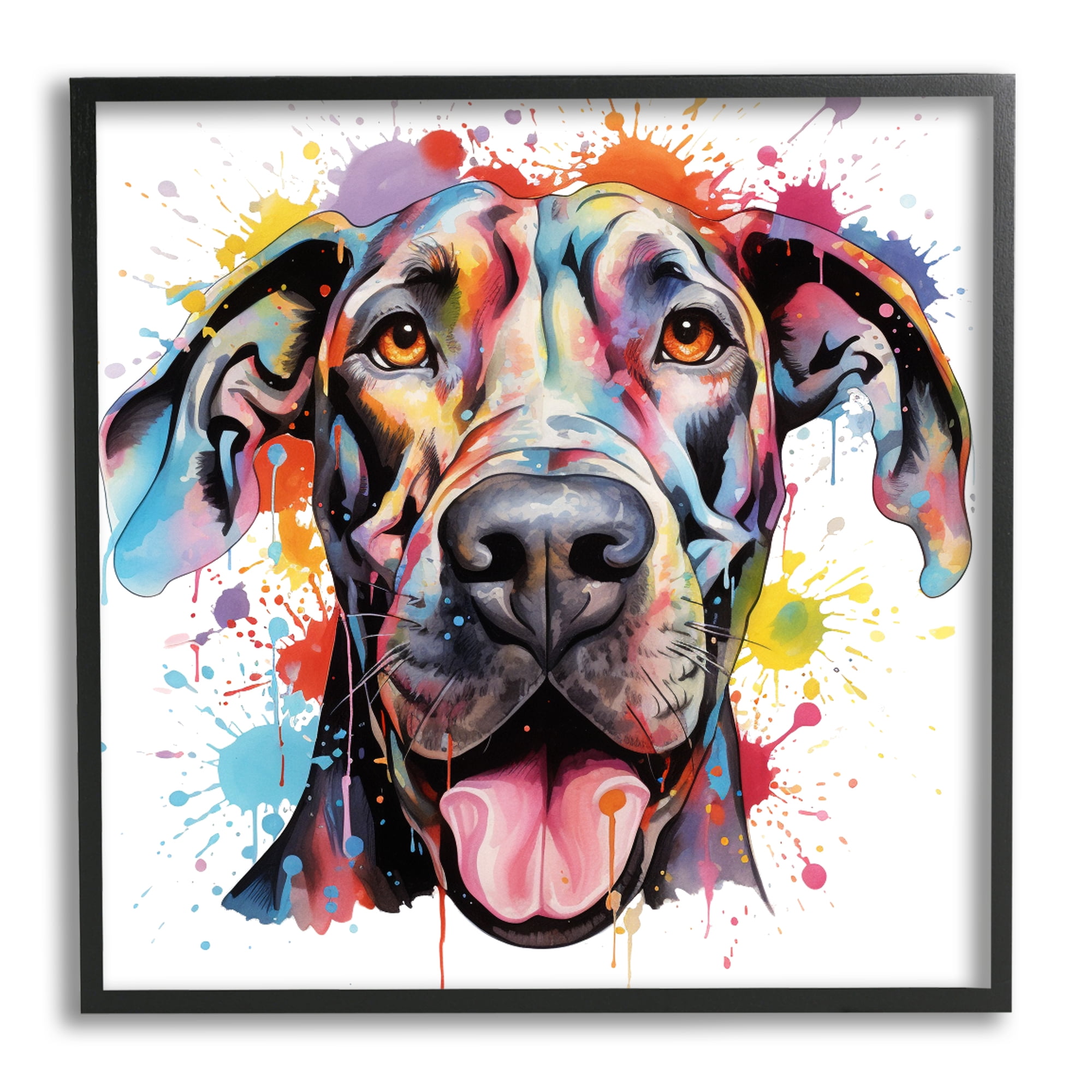 Stupell Industries Great Dane Paint Splatter Animals & Insects Painting Black Framed Art Print Wall Art, 17 x 17