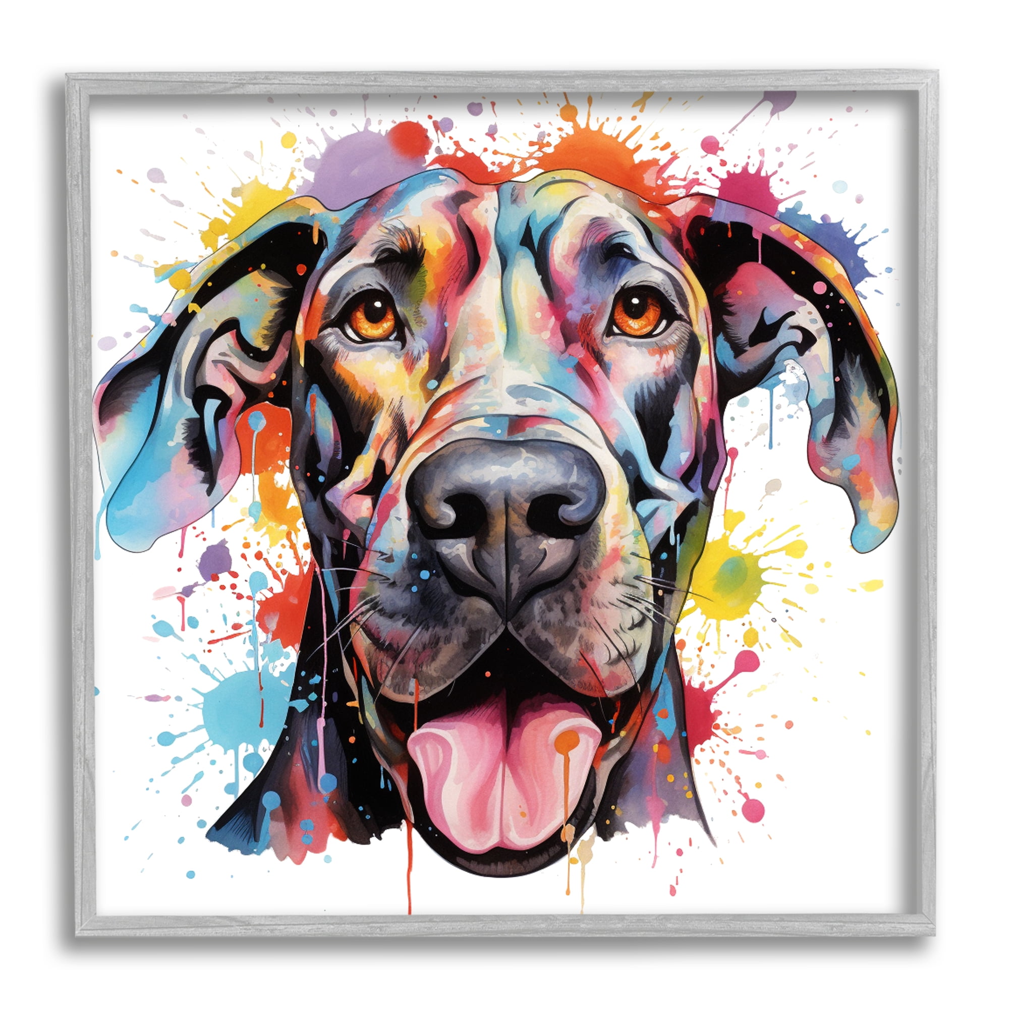 Stupell Industries Great Dane Paint Splatter Animals & Insects Painting Gray Framed Art Print Wall Art, 17 x 17