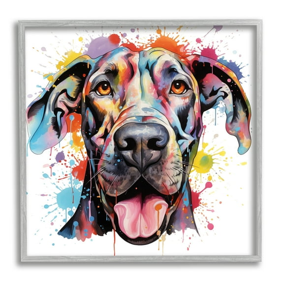 Stupell Industries Great Dane Paint Splatter Animals & Insects Painting Gray Framed Art Print Wall Art, 17 x 17