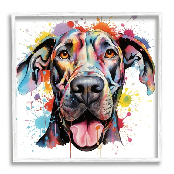 Stupell Industries Great Dane Paint Splatter Animals & Insects Painting White Framed Art Print Wall Art, 24 x 24
