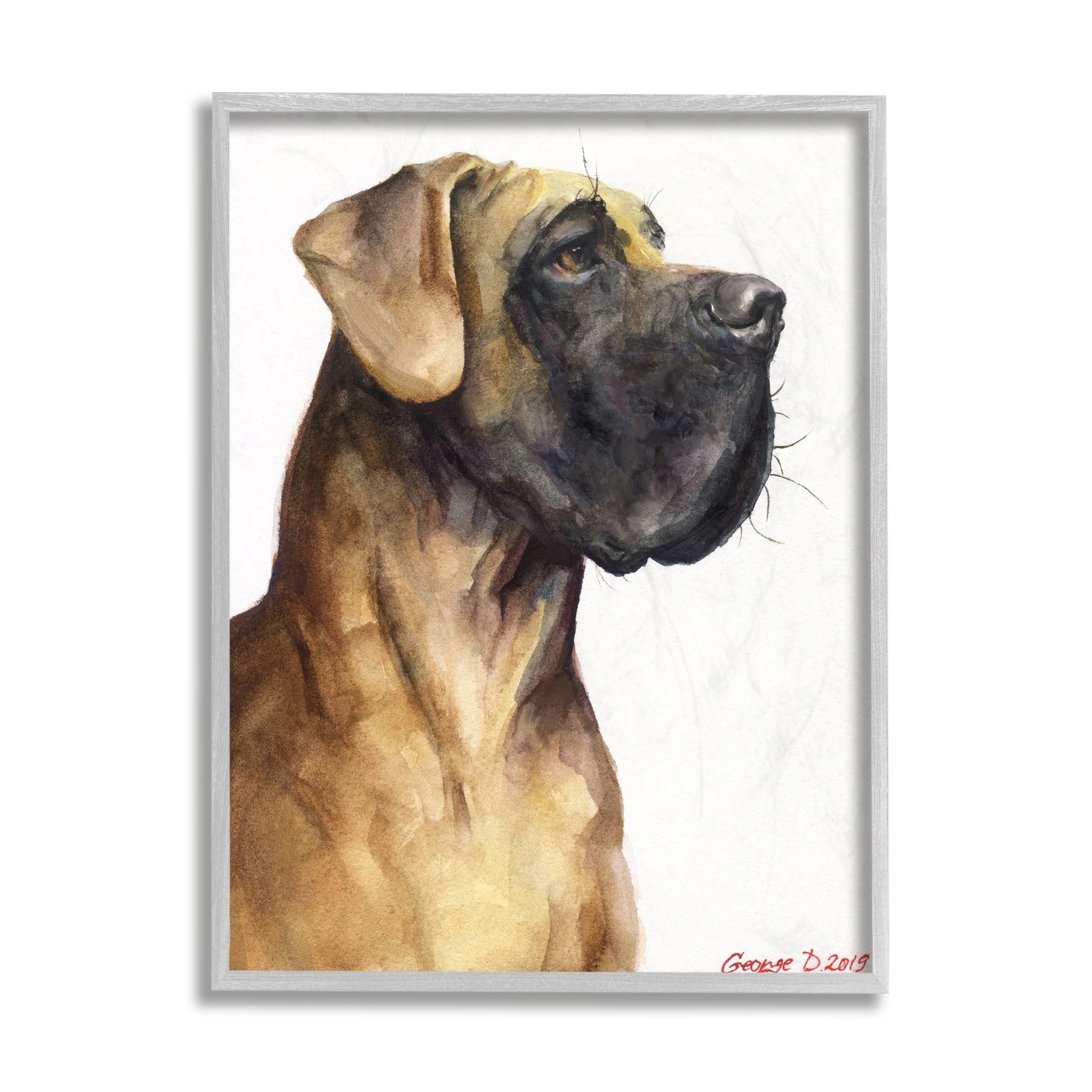 Stupell Industries Great Dane Pet Dog Portrait Strong Pose Animals & Insects Painting Black Framed Art Print Wall Art, 11 x 14