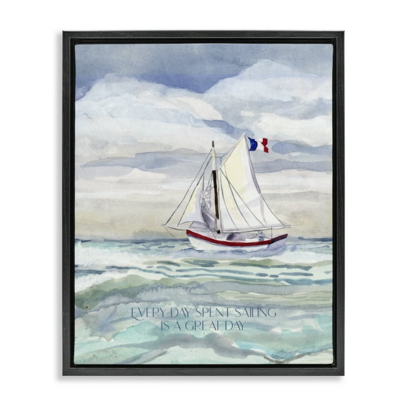 Stupell Industries Great Day Sailing Phrase Transportation Painting Black Floater Framed Canvas Art Print Wall Art, 17 x 21