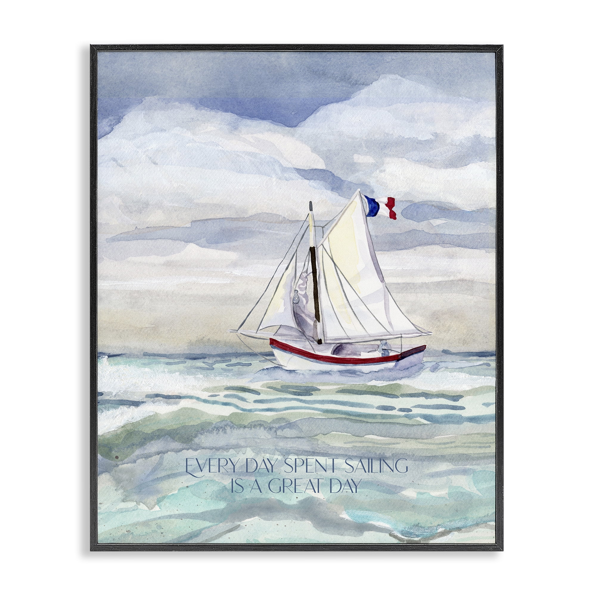 Stupell Industries Great Day Sailing Phrase Transportation Painting Black Framed Art Print Wall Art, 16 x 20
