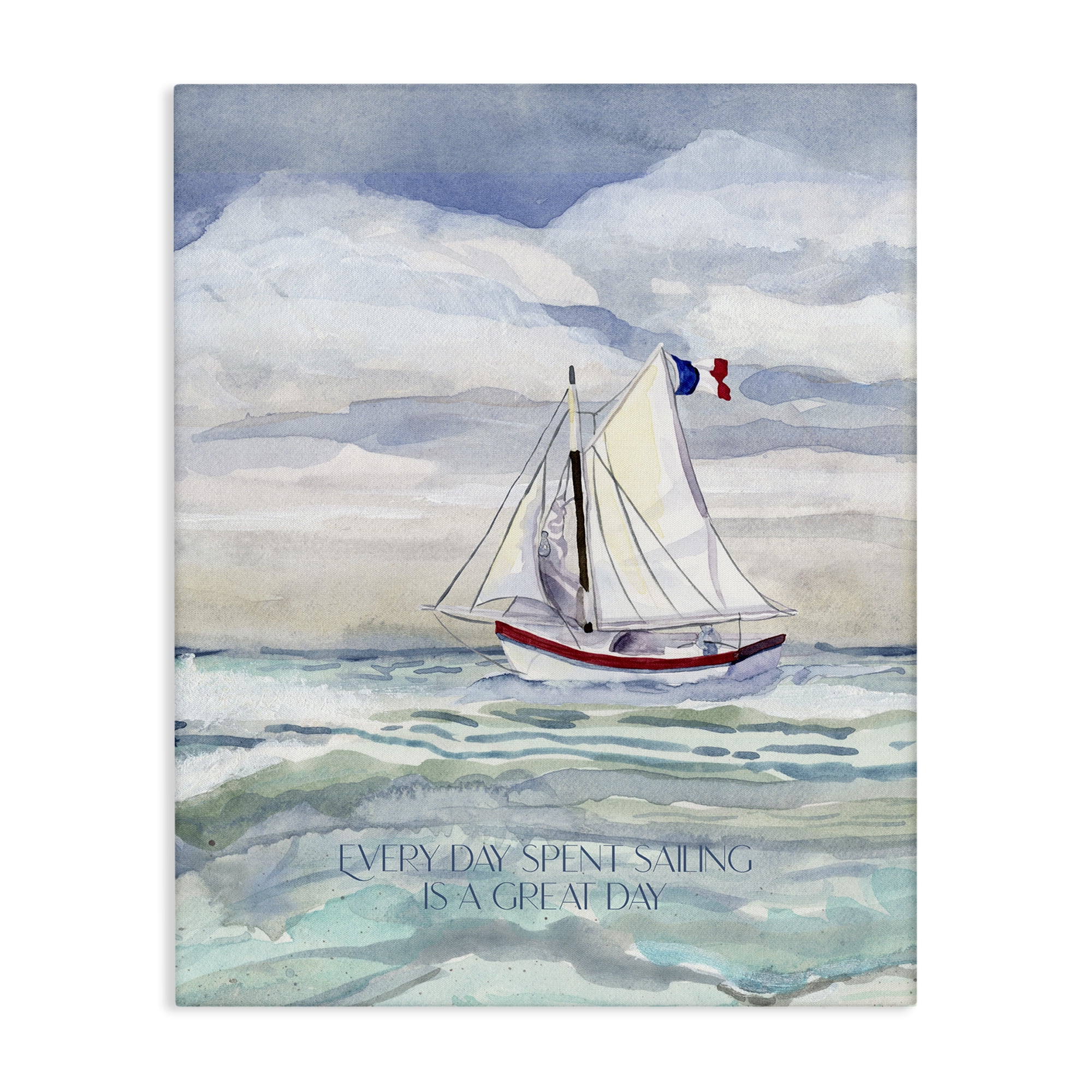 Stupell Industries Great Day Sailing Phrase Transportation Painting Gallery Wrapped Canvas Art Print Wall Art, 30 x 40