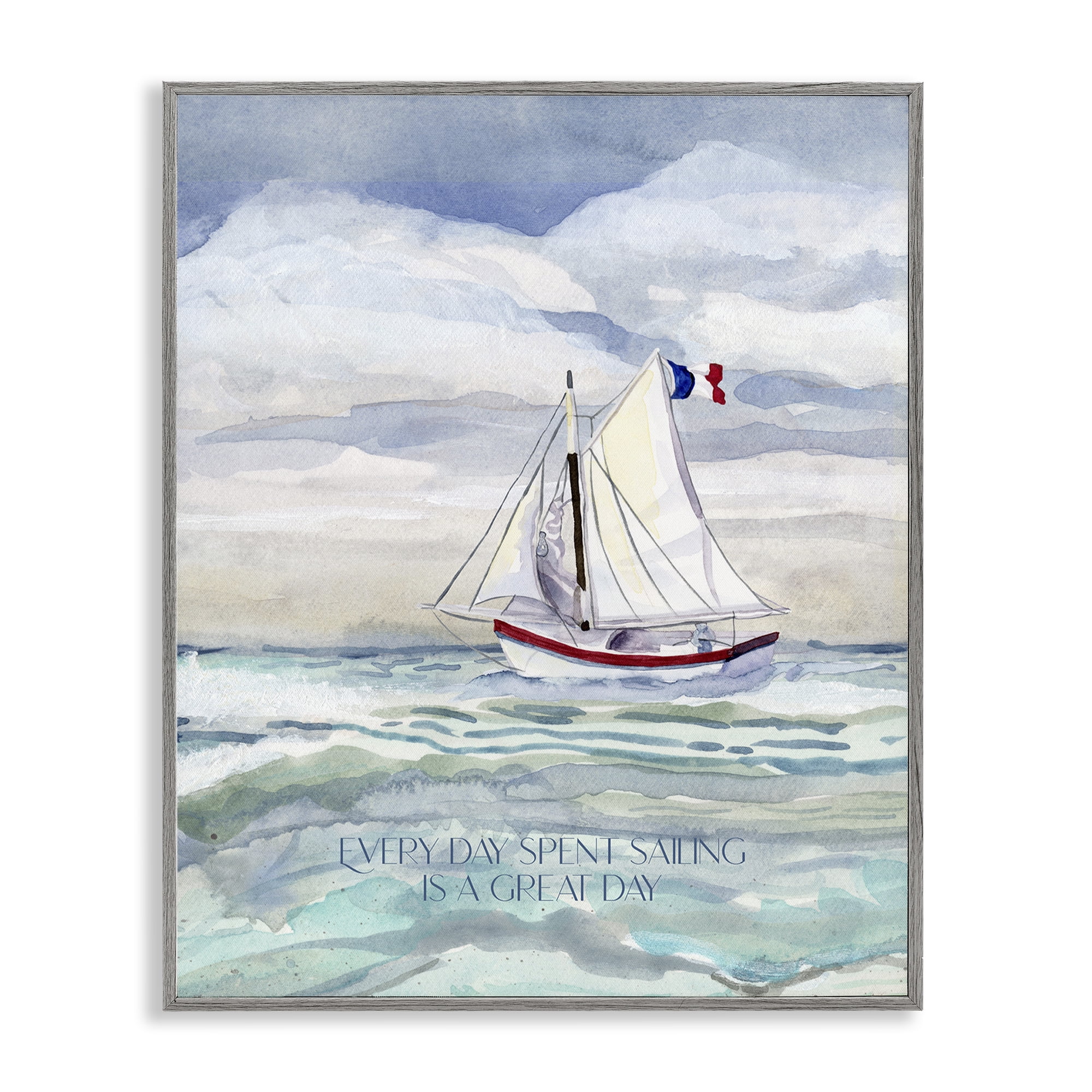 Stupell Industries Great Day Sailing Phrase Transportation Painting Gray Framed Art Print Wall Art, 24 x 30