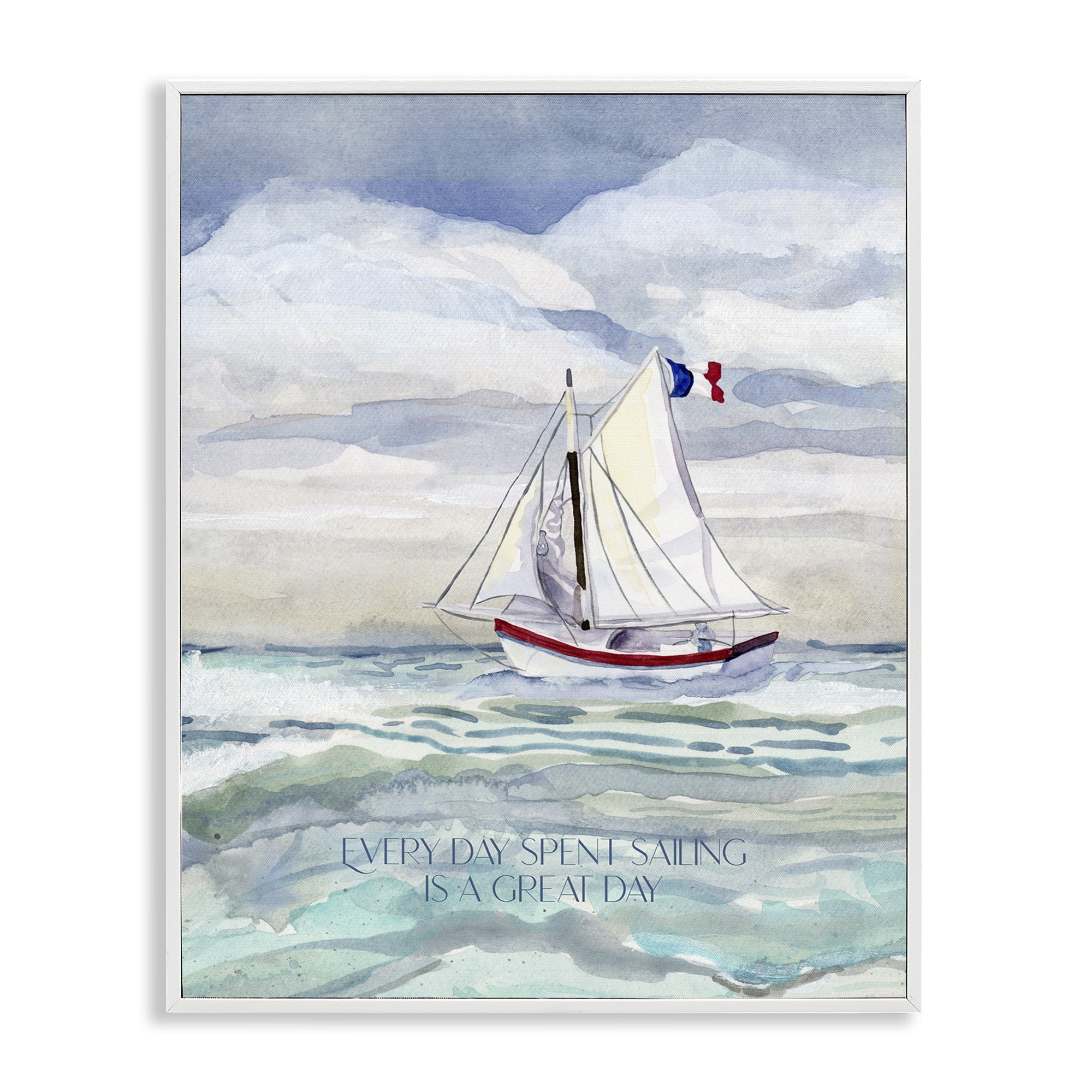 Stupell Industries Great Day Sailing Phrase Transportation Painting White Framed Art Print Wall Art, 24 x 30