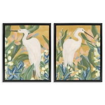 Stupell Industries Great Egret in Blooming Bushes Animals Painting Black Floater Framed Canvas Art Print Wall Art, 17 x 21, Set of 2