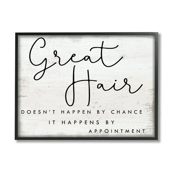Stupell Industries Great Hair By Appointment Sign Distressed Beauty Salon Inspirational Painting Black Framed Art Print Wall Art, 11 x 14