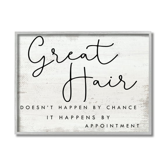 Stupell Industries Great Hair By Appointment Sign Distressed Beauty Salon Inspirational Painting Gray Framed Art Print Wall Art, 11 x 14