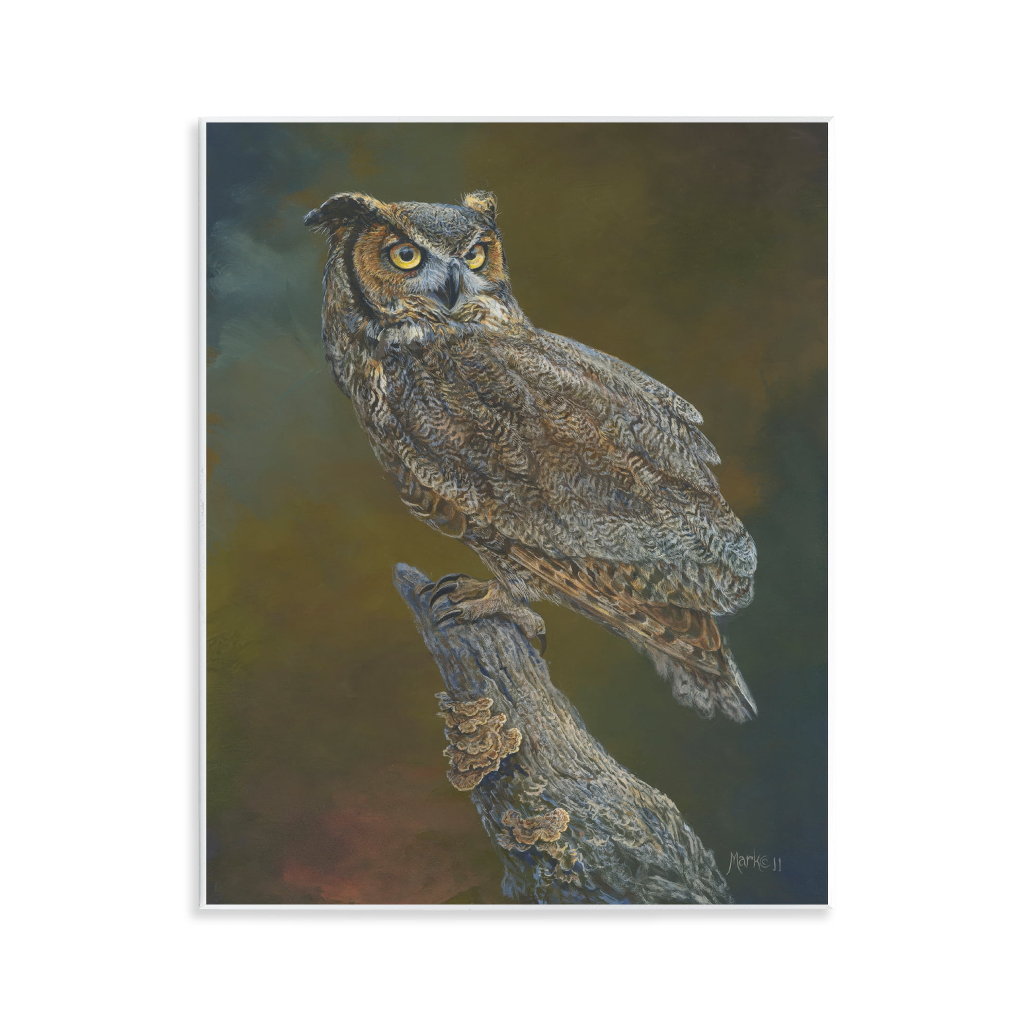 Stupell Industries Great Horned Owl on Branch Animals Painting Unframed Art Print Wall Art, 11 x 14