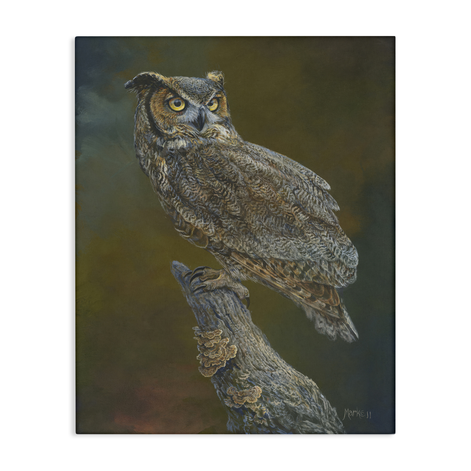Stupell Industries Great Horned Owl on Branch Animals Painting Wrapped Canvas Art Print Wall Art, 36 x 48