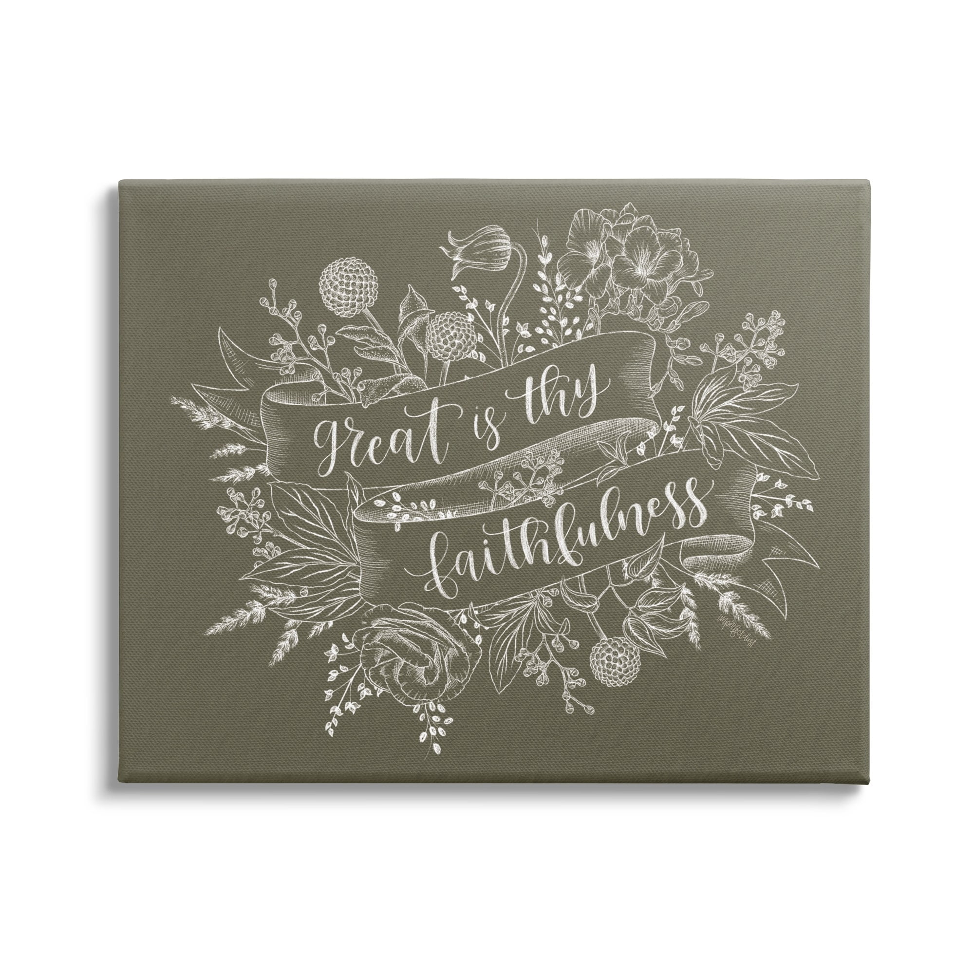Stupell Industries Great Is Thy Faithfulness Religious Phrase Botanical Border Canvas Wall Art, 20 x 16, Design by Imperfect Dust