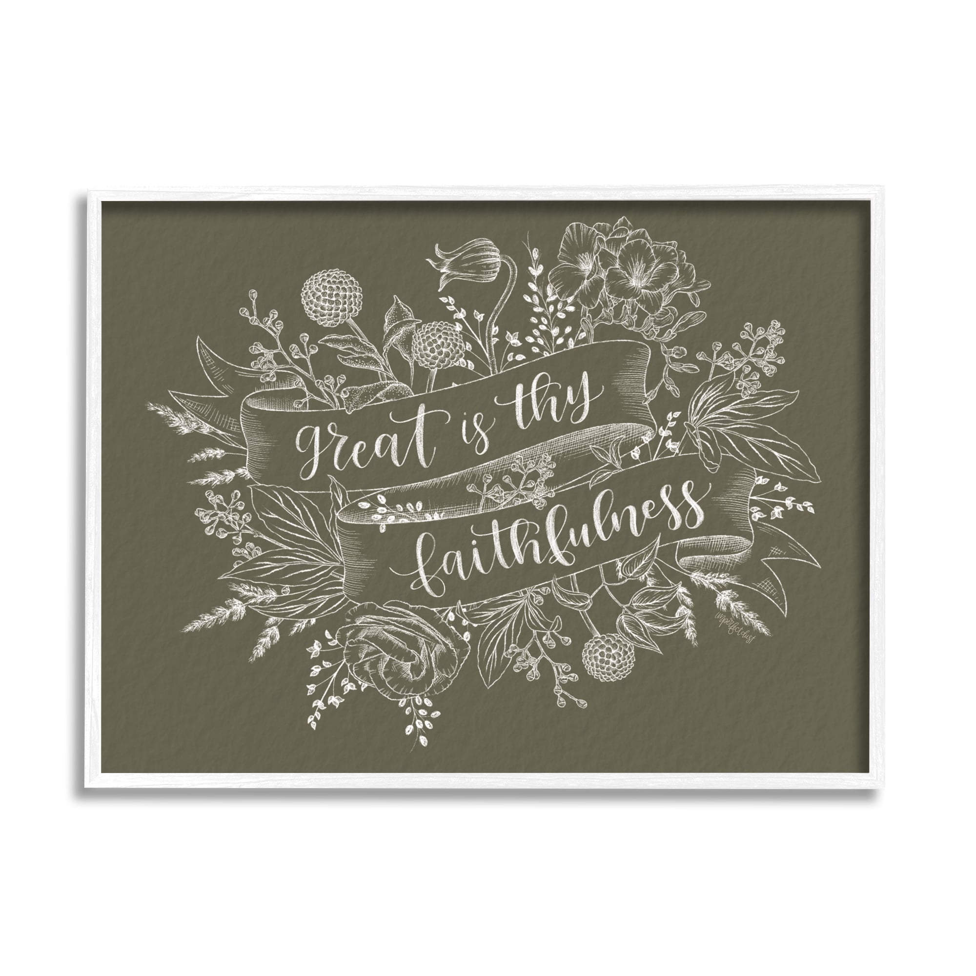 Stupell Industries Great Is Thy Faithfulness Religious Phrase Botanical Border Framed Wall Art, 20 x 16, Design by Imperfect Dust