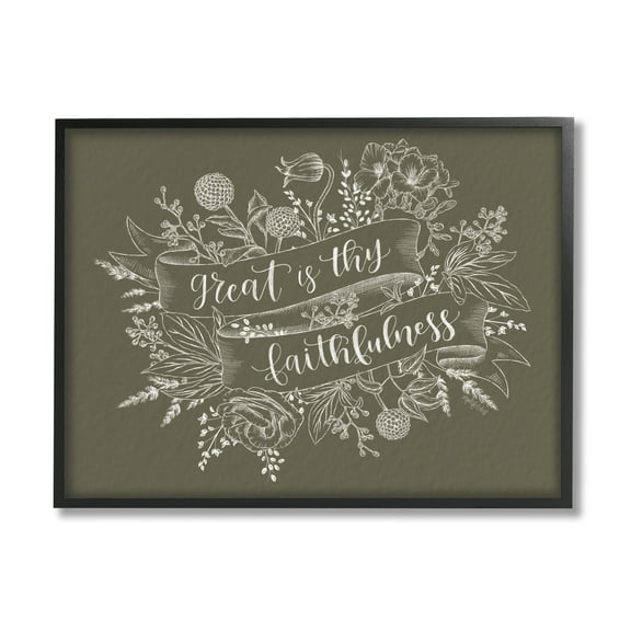 Stupell Industries Great Is Thy Faithfulness Religious Phrase Botanical Border Framed Wall Art, 20 x 16, Design by Imperfect Dust