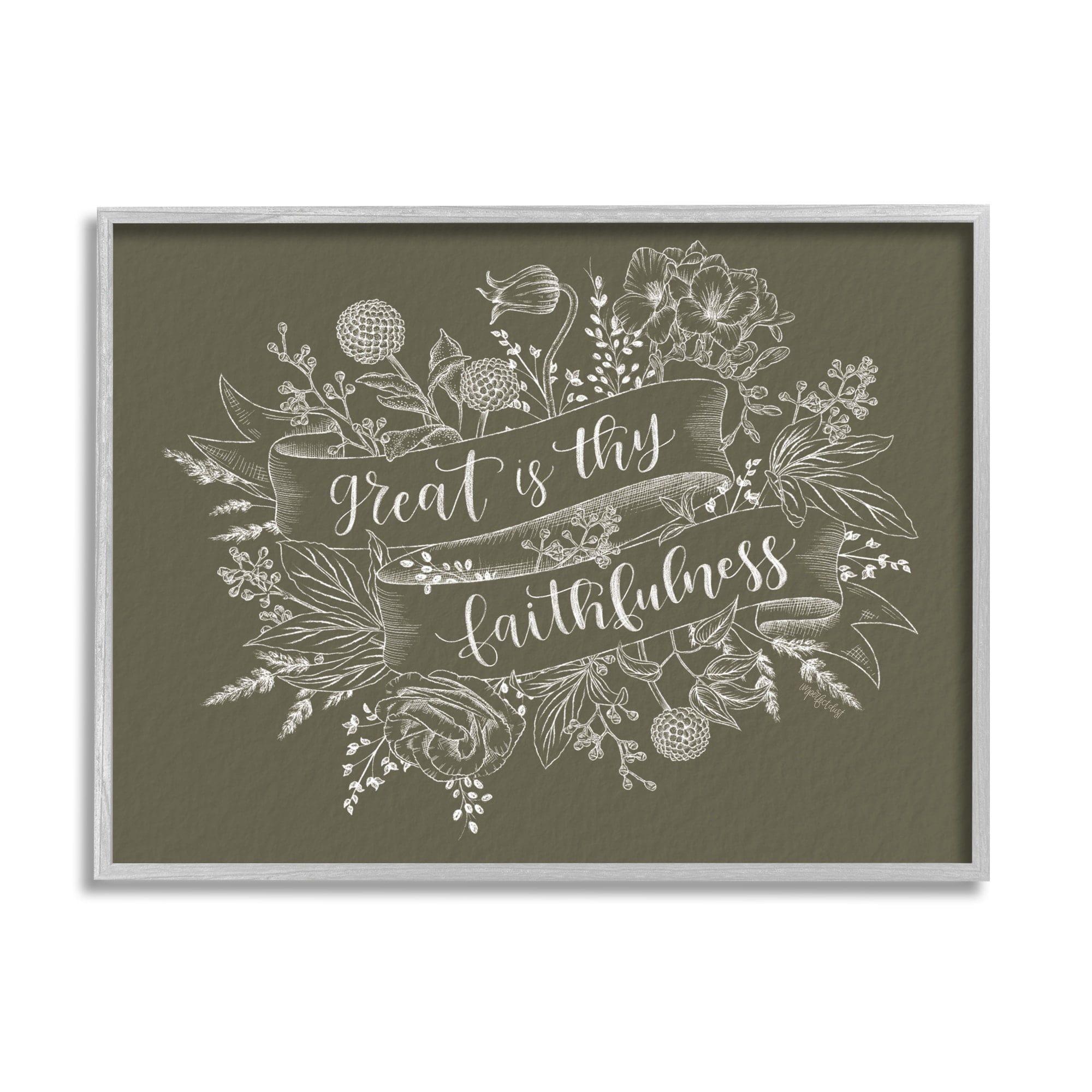 Stupell Industries Great Is Thy Faithfulness Religious Phrase Botanical Border Framed Wall Art, 30 x 24, Design by Imperfect Dust