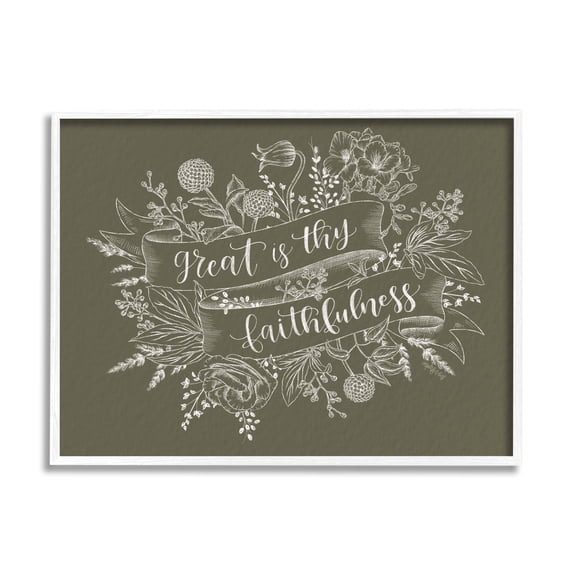 Stupell Industries Great Is Thy Faithfulness Religious Phrase Botanical Border Framed Wall Art, 30 x 24, Design by Imperfect Dust