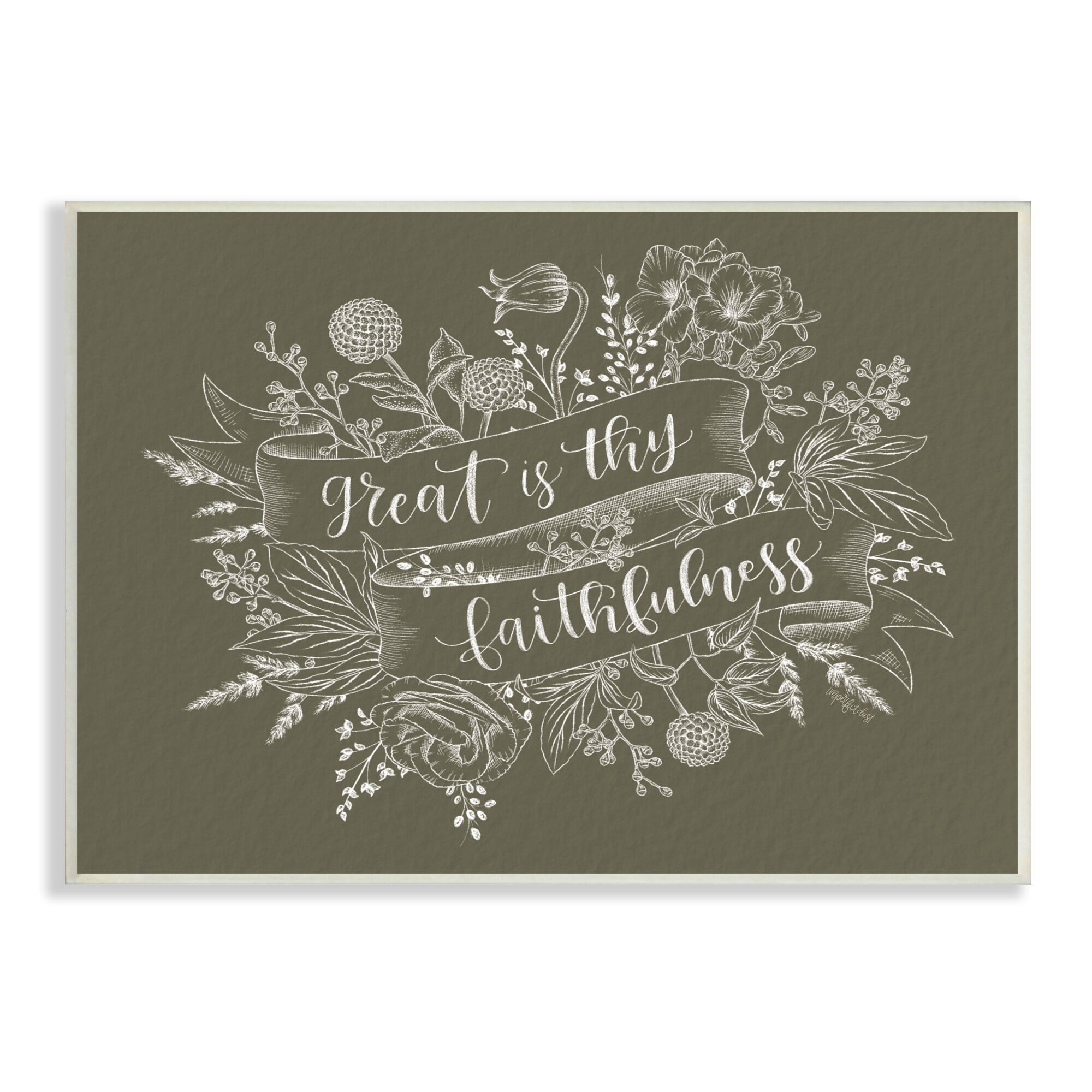 Stupell Industries Great Is Thy Faithfulness Religious Phrase Botanical Border Wood Wall Art, 19 x 13, Design by Imperfect Dust
