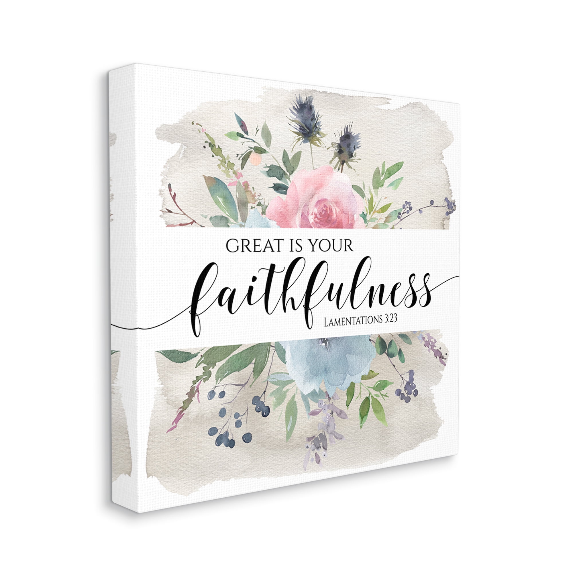 Stupell Industries Great Is Your Faithfulness Lamentations 3:23 Wild Florals Religious Painting Gallery Wrapped Canvas Print Wall Art, 30 x 30