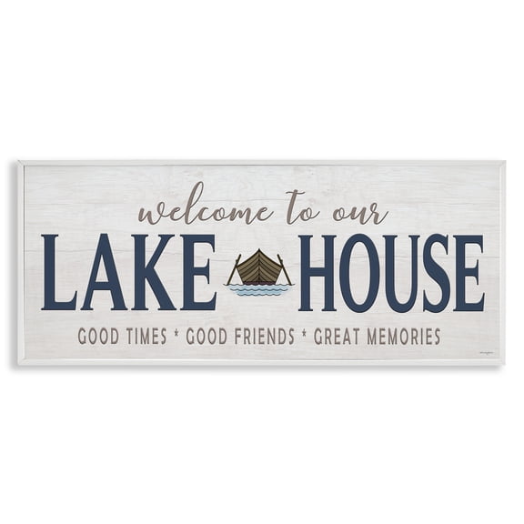 Stupell Industries Rustic Lodge Great Memories Lake House White Framed Giclee Art, 30 x 13, by Seven Trees Design