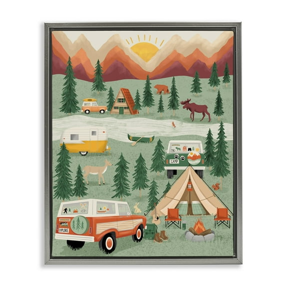 Stupell Industries Great Outdoors Campground Gray Framed Floater Canvas Wall Art design by Jilly Jack Designs, 31 x 25