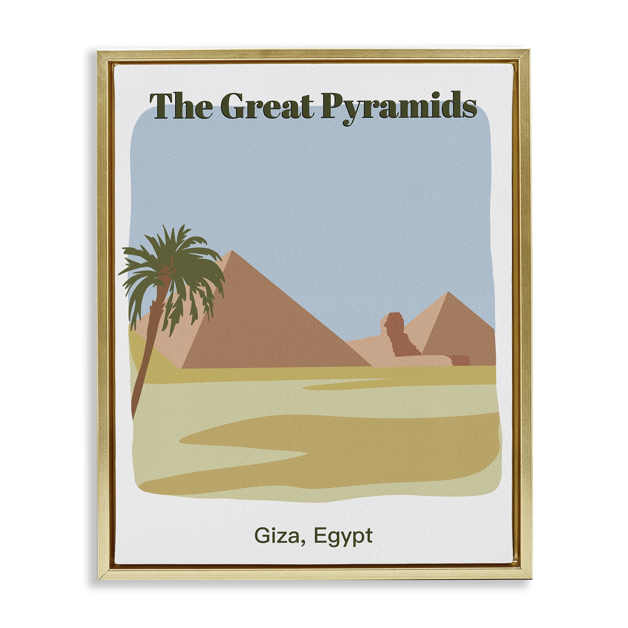 Stupell Industries Great Pyramids Architecture Town & City Painting Gold Floater Framed Art Print Wall Art, 17 x 21